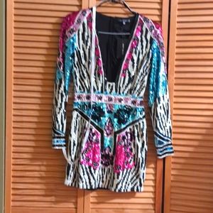Women's Embellished Zebra Sequin Mini Dress Size 6